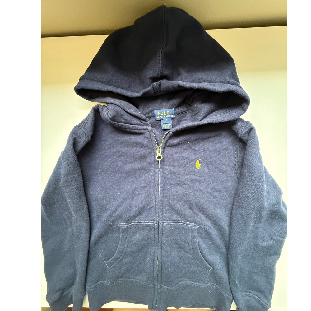 Polo Ralph Lauren Boys Navy Blue Full Zip Fleece Hoodie Size 6